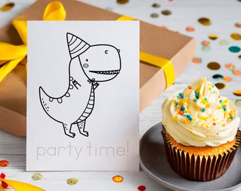 Coloring Cards: Dinosaur Happy Birthday Cards. Easy & fun for kids to trace and color! Set of 6 cards (blank inside) and 6 colored envelopes