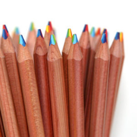 Rainbow Pencils - Triangular Shape Natural Cedar - 7 colors in 1 - Write,  draw and color the rainbow