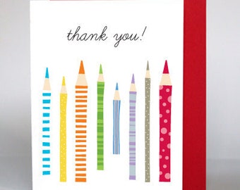 Thank You Notes Pencils | Set of 6 Cards Blank Inside with Envelopes | Cute Stationery