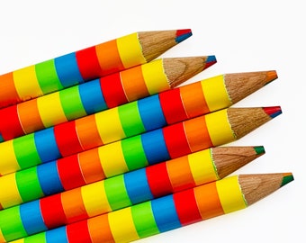 Rainbow Stripe Pencil: Round Shape Cedar with 4 colors in 1 pencil