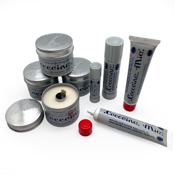 Coccoina Glue: Non Toxic and Acid Free | 10g Glue Sticks, 40g Jumbo, Liquid Glue, 125g Adhesive Paste in Tin, Mia White Vinyl Glue in Tube