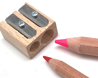 Pencil Sharpener | Wooden Double Hole Dual Size: Sharpens standard 8mm + 11mm jumbo pencils