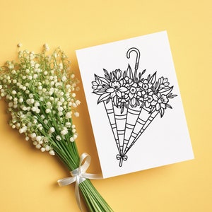 Coloring Cards: April Showers Flower Garden Stationery Set of 6 cards w/ envelopes | Birthday Card, Springtime Gift, Anniversary, Get well
