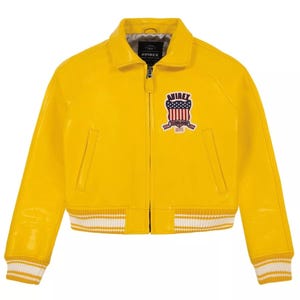 Blouson aviateur court Avirex Gold pour femme en cuir de vachette véritable fait main