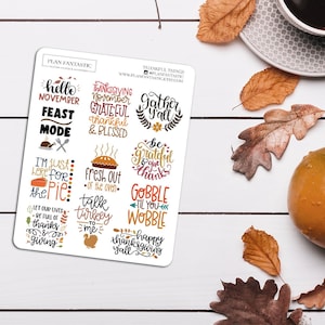 Thanksgiving Quotes Planner Stickers  Fall  November  Cute  Autumn  Hobo | Bujo | Bullet Journal | Hobonichi