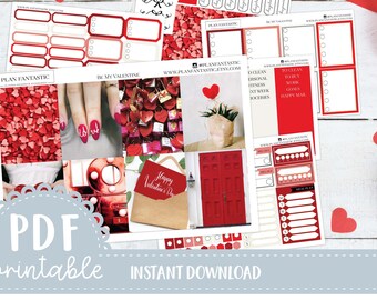 Printable Valentine's Day Photo Planner Sticker Kit PDF DIY February Weekly DXF Cutlines included for use with Silhouette™ or Cricut™