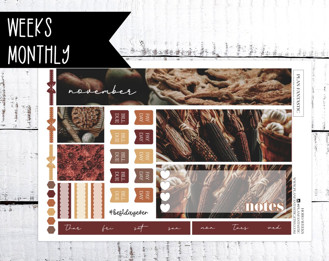November Weeks Monthly Kit Hobonichi Fall Sticker Kit Thanksgiving ...