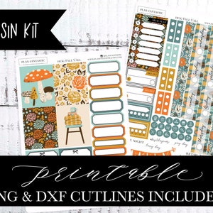 Kit de adesivos para primos de outono para impressão Kit de planejador Hobonichi Estético Semanal PNG DXF Cutlines para uso com Silhouette™ ou Cricut™