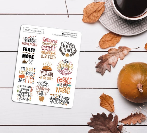 Thanksgiving Quotes Planner Stickers Fall November Cute Autumn Hobo | Bujo  | Bullet Journal | Hobonichi