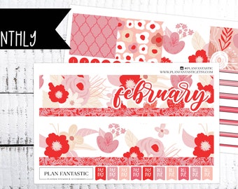 February Monthly Planner Sticker Kit Valentines Day Month on 2 Pages - for use with ERIN CONDREN LIFEPLANNER™