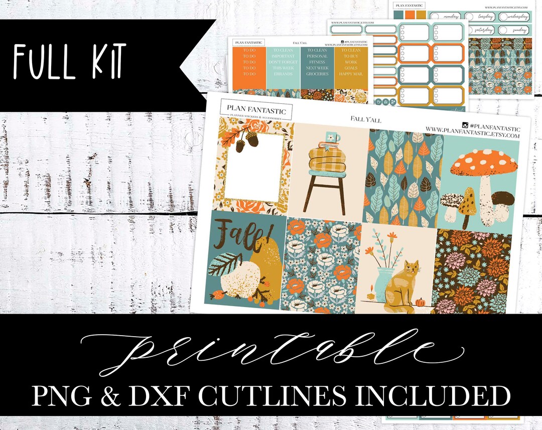 Printable Planner Sticker Kit Fall Weekly PNG DXF Cutlines Included for ...