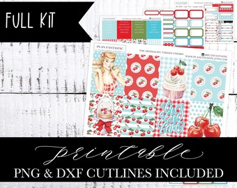 Printable Planner Stickers Cherry Baking Printable Weekly Stickers PNG DXF Cutlines included for use with Silhouette™ or Cricut™
