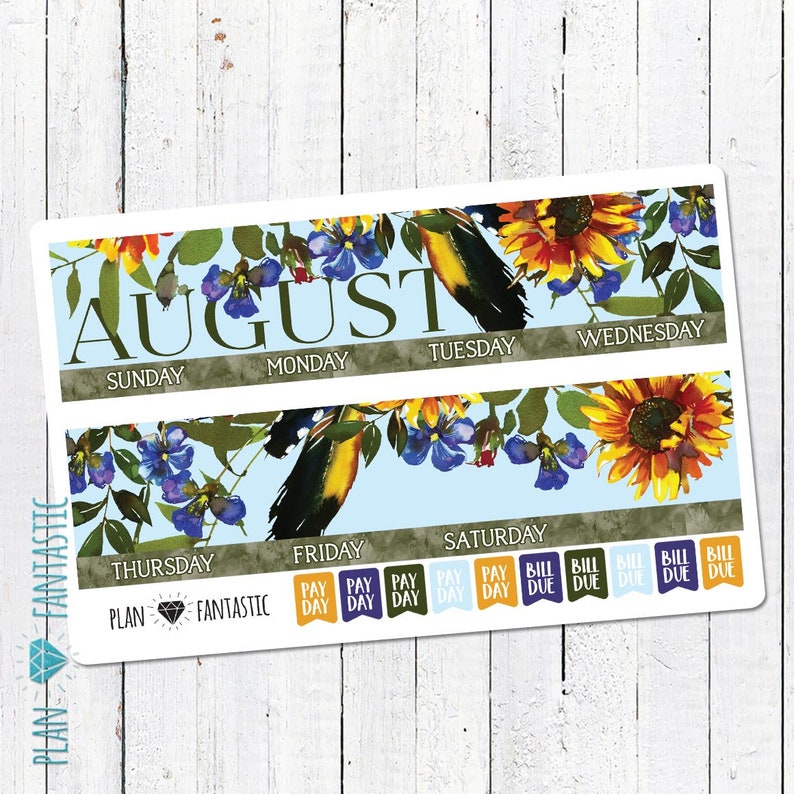 August Monthly Planner Kit Month Calendar Stickers for use with ERIN CONDREN LIFEPLANNER\u2122 Calendar Sunflower Summer
