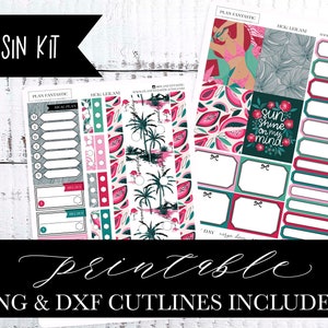 Kit de planejador de primos para impressão Praia Hobonichi Adesivos semanais Kit de adesivos DIY PNG DXF Cutlines incluídos para uso com Silhouette™ ou Cricut™