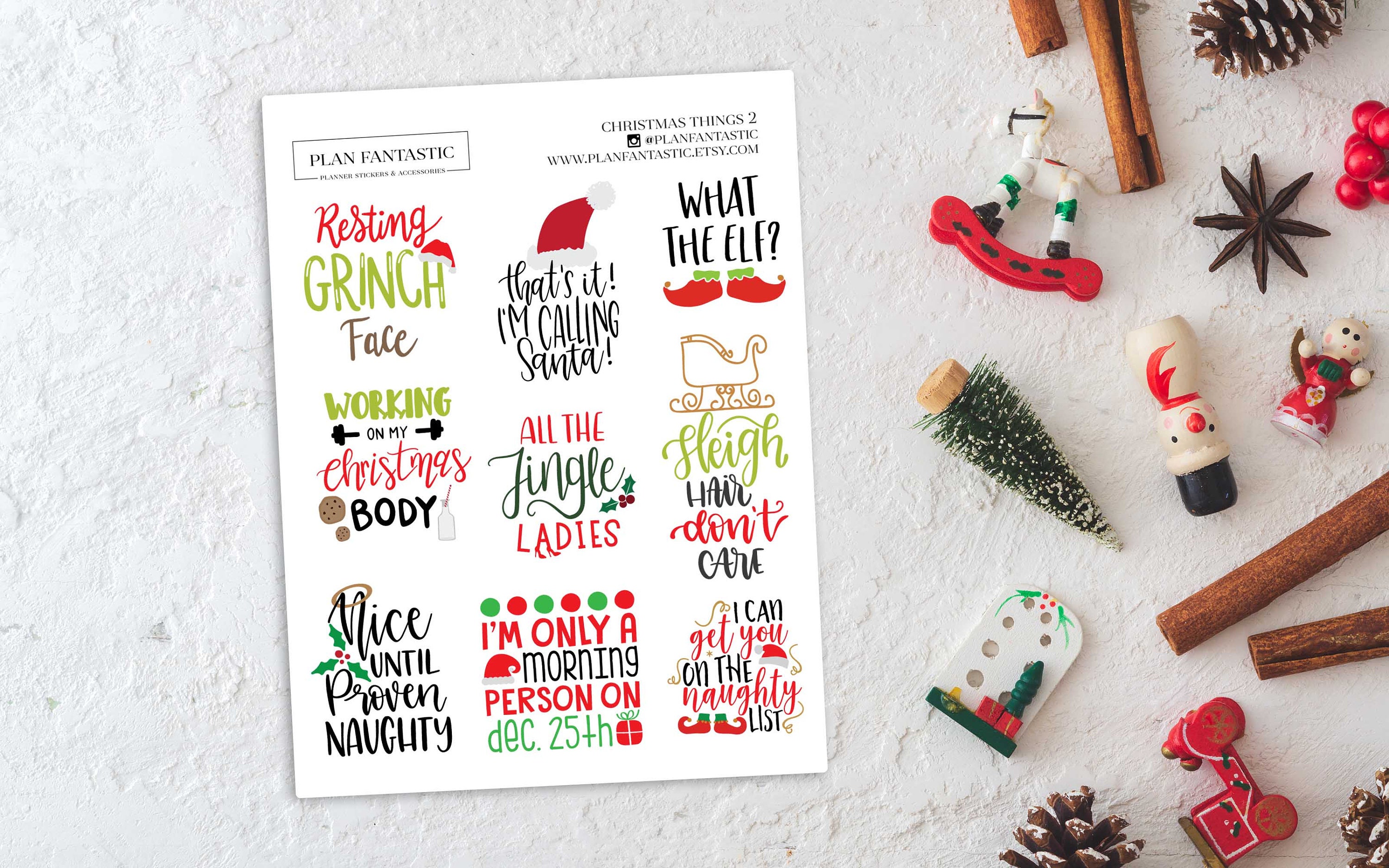 Christmas Planner Sticker Sheet, Bullet journal Stickers PNG