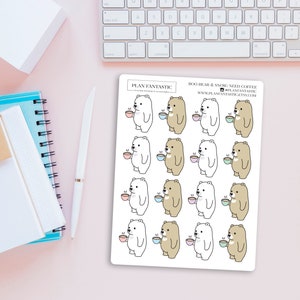 Boo Bear & Snow Need Coffee Planner Stickers  Morning Character Sticker  Bullet Journal  Happy Planner  Hobonichi Weeks