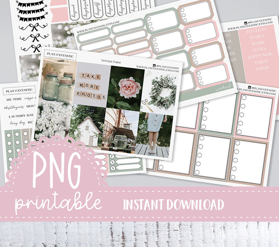 Printable Floral Planner Sticker Kit PNG DIY Spring Summer Vintage ...