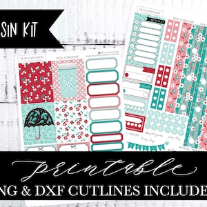 Kit d'agenda imprimable Cosin Stickers hebdomadaires floraux Hobonichi Kit d'autocollants DIY PNG Lignes de découpe DXF incluses à utiliser avec Silhouette™ ou Cricut™