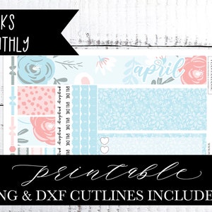 Kit de semanas de Hobonichi de abril Adesivos de planejador para impressão Adesivos mensais de abril Linhas de corte PNG DXF incluídas para uso com Silhouette™ ou Cricut™