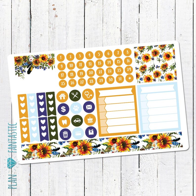 August Monthly Planner Kit Month Calendar Stickers for use with ERIN CONDREN LIFEPLANNER\u2122 Calendar Sunflower Summer