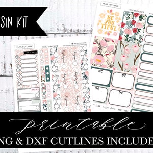 Kit de planejador de primos para impressão Floral Hobonichi Adesivos semanais Kit de adesivos DIY PNG DXF Cutlines incluídos para uso com Silhouette™ ou Cricut™
