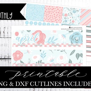 April Printable Monthly Planner Sticker Kit Spring PNG DXF Cutlines included for use with Silhouette™ or Cricut™
