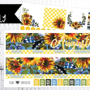 August Monthly Planner Kit - Sunflower Summer - Month Calendar Stickers for use with ERIN CONDREN LIFEPLANNER™ Calendar