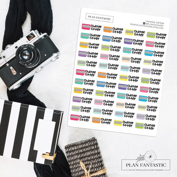 Litter Box Planner Stickers Rainbow Cat Litter Reminder Etsy