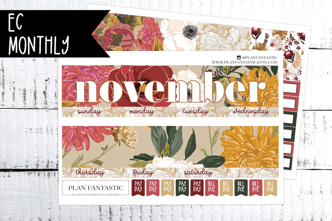 November Monthly Planner Sticker Kit Fall Month on 2 Pages for Use With ...