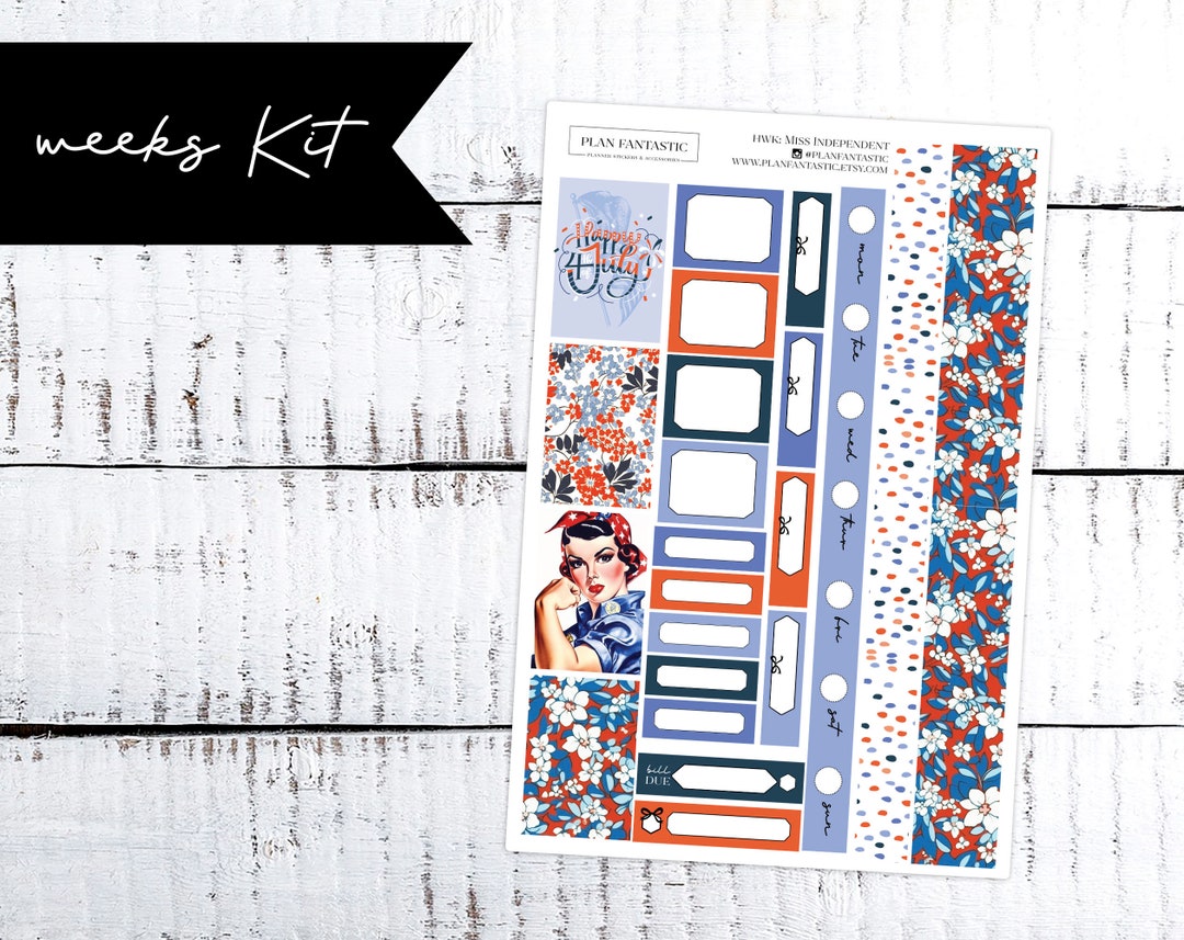 4th of July Hobonichi Weeks Sticker Kit, Patriotic Planner - Etsy
