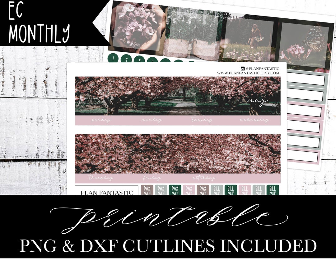 May Printable Sticker Monthly Planner Sticker Kit Spring PNG DXF ...