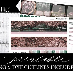 Kit d'autocollants pour agenda mensuel de mai à imprimer Printemps PNG Lignes de découpe DXF incluses à utiliser avec Erin Condren Silhouette™ ou Cricut™