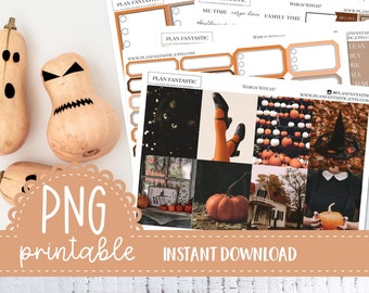 Printable Halloween Photo Planner Sticker Kit PDF DIY October Fall Weekly DXF Cutlines included for use with Silhouette™ or Cricut™