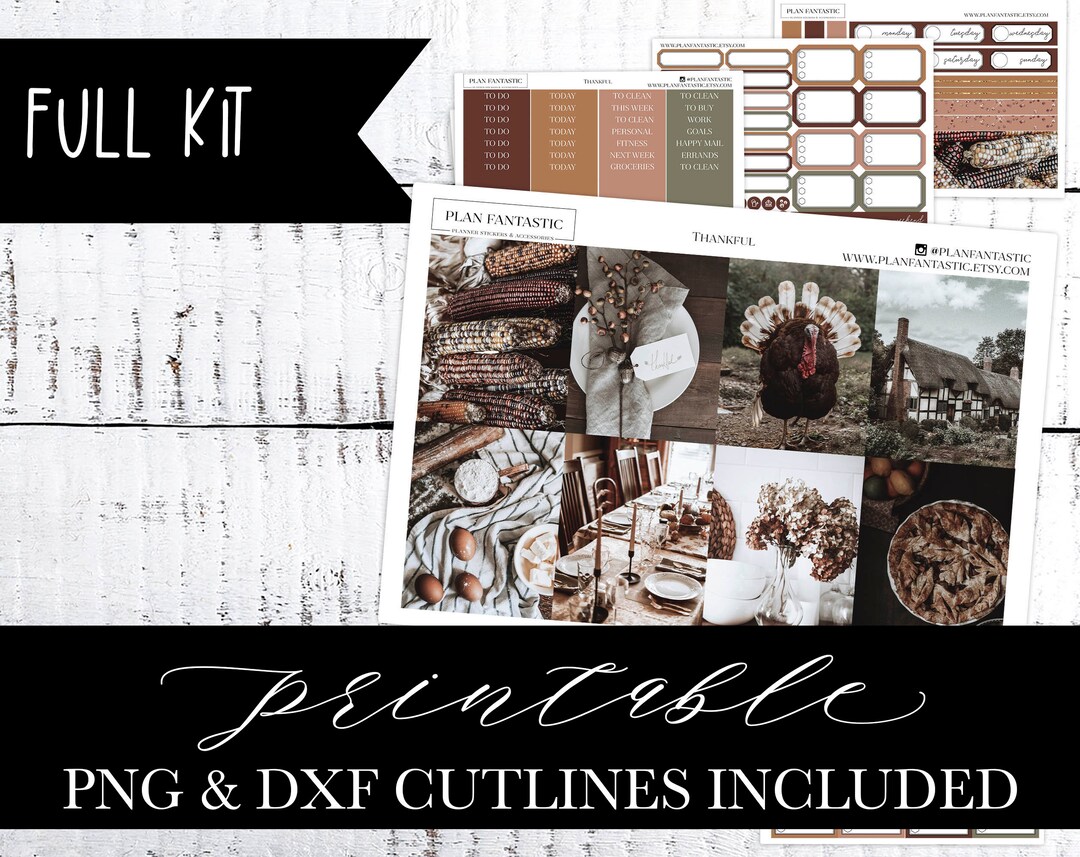 Thanksgiving Printable Planner Sticker Kit Autumn Fall Weekly PNG DXF ...