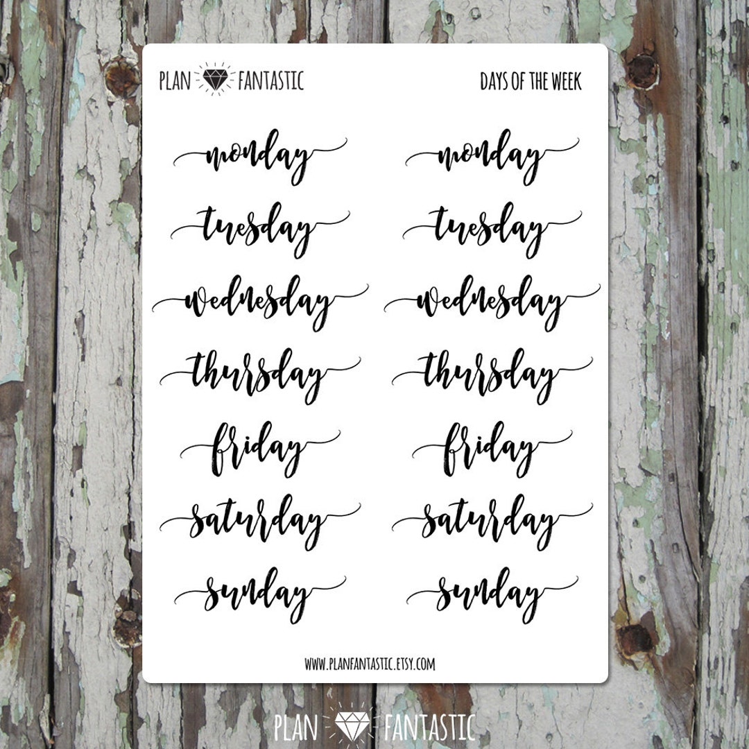 Bullet journal, days of the week Sticker for Sale by Hyper-Hoot