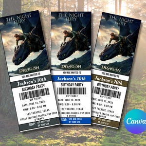 Invitación editable para la entrada de la película "Cómo entrenar a tu dragón", invitación para la entrada del dragón, invitación para la fiesta de cumpleaños de "Cómo entrenar a tu dragón"