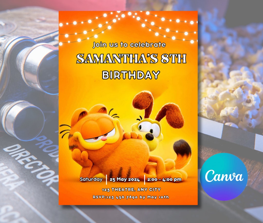 Garfield Movie Birthday Invitation, Movie Invitation, Birthday Party