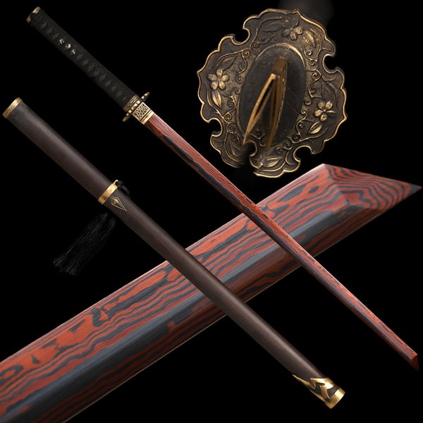 Redwood scabbard katana,copper fittings Samurai Sword,Baked Red Blade,Handmade Japan katana Sword,katana swords real,very sharp sword Steel