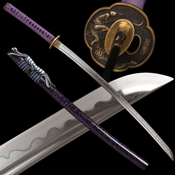 Purple katana,All copper accessories Samurai Sword,pattern steel Blade,Handmade Japanese katana Sword,katana swords real,anime katana,gift