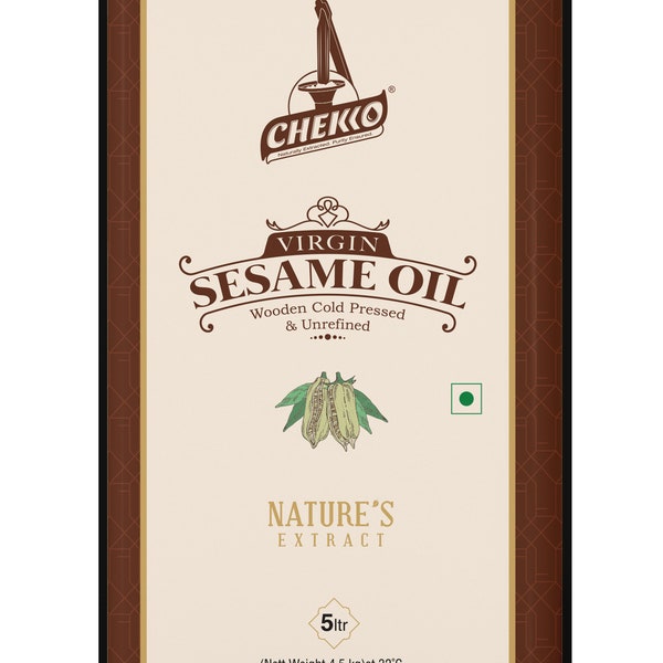 Chekko Cold Pressed Virgin 5L Sesame Oil | 100% Natural, Pure, Non GMO & Wood Pressed 169 FL.Oz for Cooking