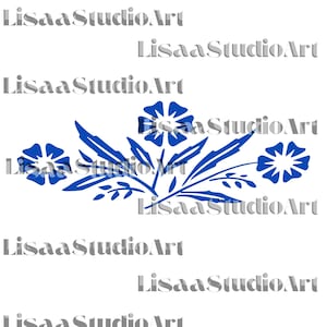 May include: A blue floral design with three flowers and leaves. The design is a stylized illustration with a white background. The text "Lisaa Studio Art" is repeated across the image.