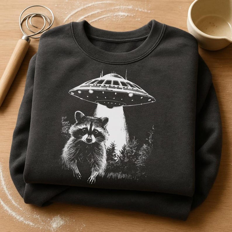 Alien Raccoon Abduction PNG, Funny Ufo Sublimation Design, Instant ...