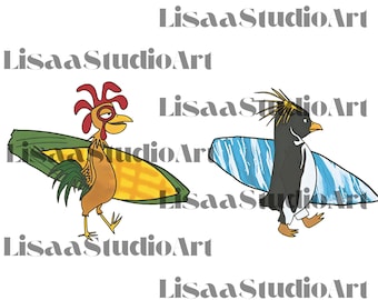 Cody Maverick en Chicken Joe Surfs Up Unisex SVG, grappige PNG, trendy, digitale download, trending uniseks sublimatie
