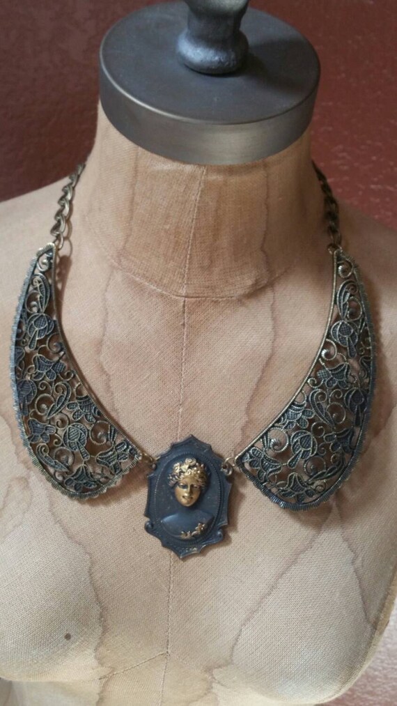 Items similar to Metal Peter Pan Collar & Victorian Cameo Necklace on Etsy