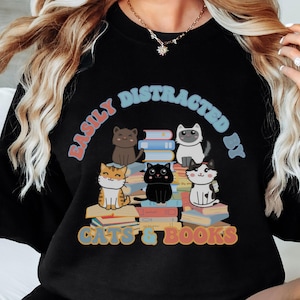 Cat and Book Lover Sweatshirt, Cat Lover Sweatshirt, Gift for Cat Lover, Gift for Book Lover, Cat and Book Lover Gift, Cat Sweatshirts