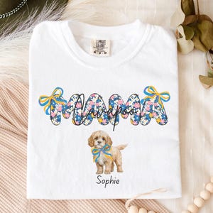 Custom Cavapoo Floral Letter Dog Mama Bows T-Shirt, Custom Name Cavapoo Preppy Floral Letter Dog Mama Tee, Custom Cavapoo Dog Mom Gift