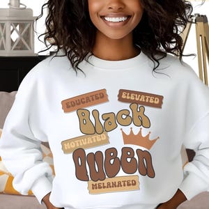 Educated Elevated Motivated Melanated Black Queen Heavy Blend™ Crewneck Sweatshirt - Black Women Pride T-Shirts, Gifts for Black Teacher
