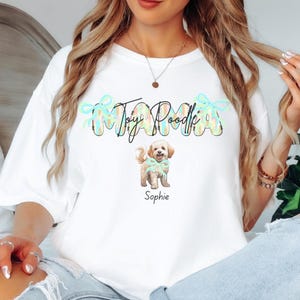 Custom Toy Poodle Preppy Dog Mama T-Shirt, Custom Name Toy Poodle Summer Color Paint Brush Letter Dog Mama Tee, Toy Poodle Dog Mom Gift