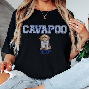 Custom Cavapoo Dog Mama Toile Letter Comfort Colors T-shirt, Collegiate Toile Cavapoo Dog Mama Tee, Gift for Cavapoo Owner