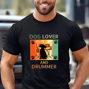 Dogs and Drums T-Shirt, Dog Lover and Drummer Jersey Knit T-shirt, Gift for Drummer, Dog Lover T-Shirt